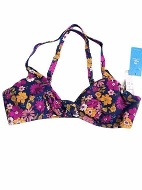 Live Live Navy Floral Bikini Top with Pink & Mustard Blooms